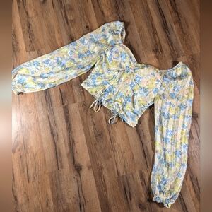 Madden NYC Floral Off-Shoulder Blouse with Long Sleeves